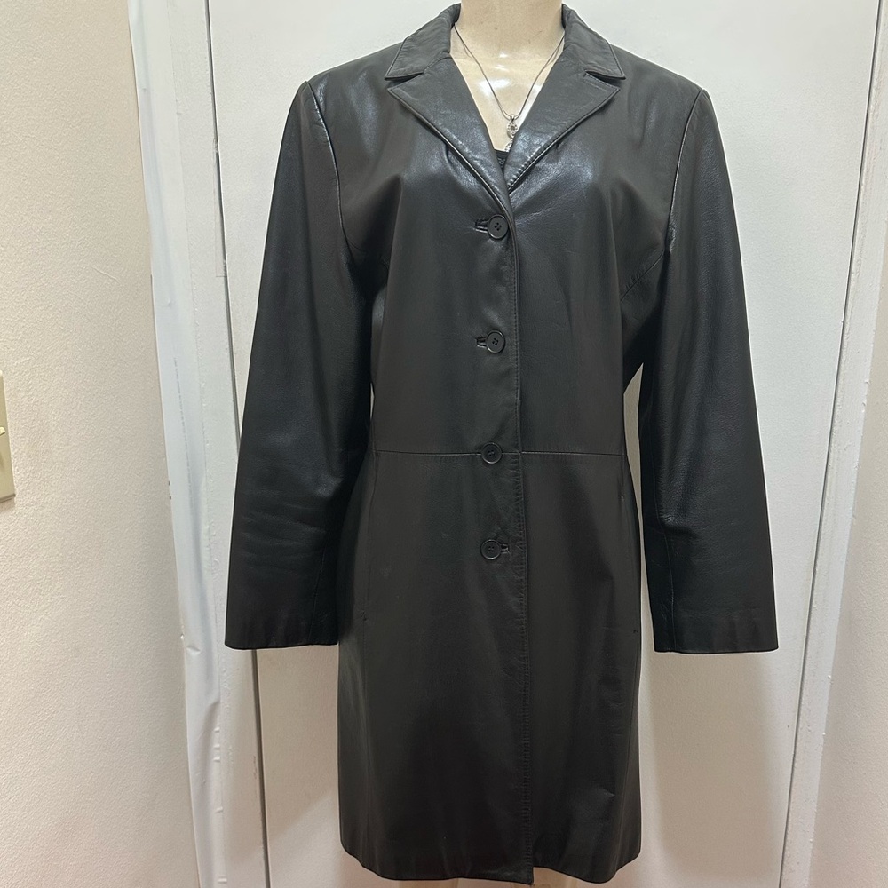 Vintage DANIER Canada Genuine Leather Over Coat In Black Size 10 To 12. - Picture 4 of 12